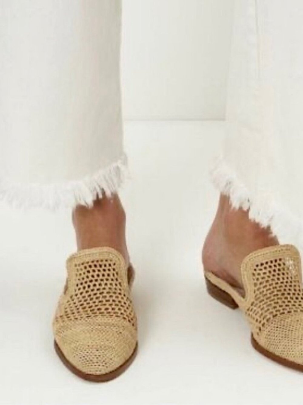Robert Clergerie Paris Raffia Woven Slides Cream Tan Backless Mules Size 39